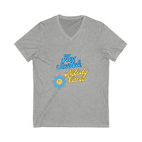 'Hey Sasshole.. Nobody Cares" Jersey Short Sleeve V-Neck Tee