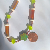 African Turquoise Star Pendant with Amber Rectangle Beaded Necklace