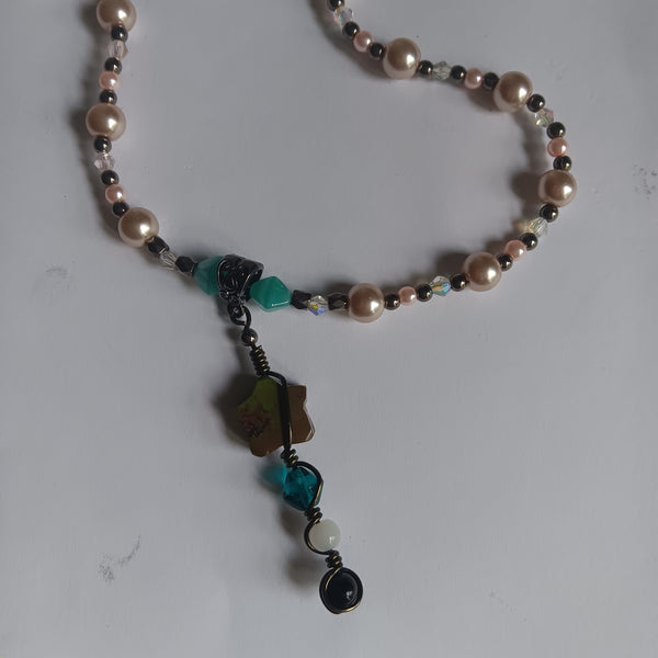 African Turquoise Star Pendant with Aquamarine, Moonstone, Onyx Necklace
