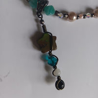 African Turquoise Star Pendant with Aquamarine, Moonstone, Onyx Necklace