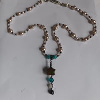 African Turquoise Star Pendant with Aquamarine, Moonstone, Onyx Necklace