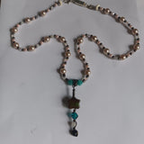 African Turquoise Star Pendant with Aquamarine, Moonstone, Onyx Necklace