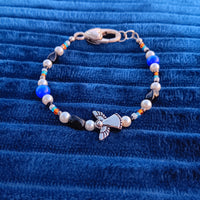Sterling Silver Angel Charm Cat Eye Obsidian Gemstone Bracelet