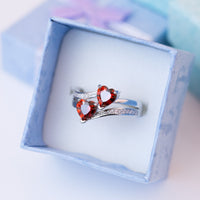 Twin Flame Czech Crystal Double Heart Silver Plated Ring Band