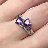 Twin Flame Czech Crystal Double Heart Silver Plated Ring Band