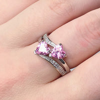 Twin Flame Czech Crystal Double Heart Silver Plated Ring Band