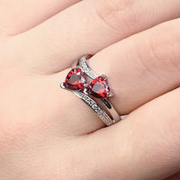 Twin Flame Czech Crystal Double Heart Silver Plated Ring Band