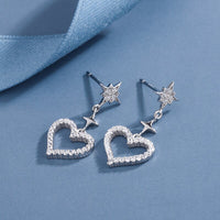 S925 Sterling Silver Christmas Star and Czech Crystal Inlaid Heart Stud Earings