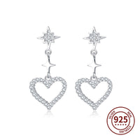 S925 Sterling Silver Christmas Star and Czech Crystal Inlaid Heart Stud Earings