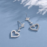 S925 Sterling Silver Christmas Star and Czech Crystal Inlaid Heart Stud Earings