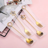 Unique 2PC Star and 2 PC Heart Dangle Teaspoon and Fork Set