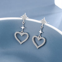 S925 Sterling Silver Christmas Star and Czech Crystal Inlaid Heart Stud Earings